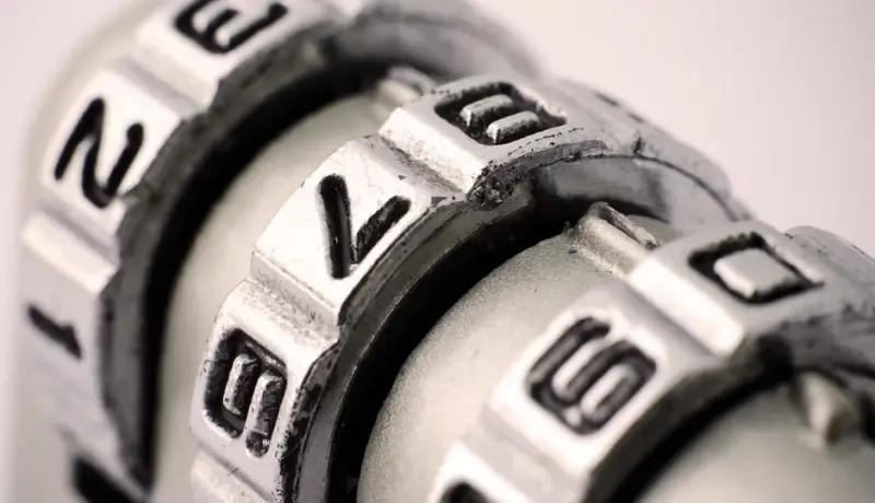 Close-up of a combination lock dial